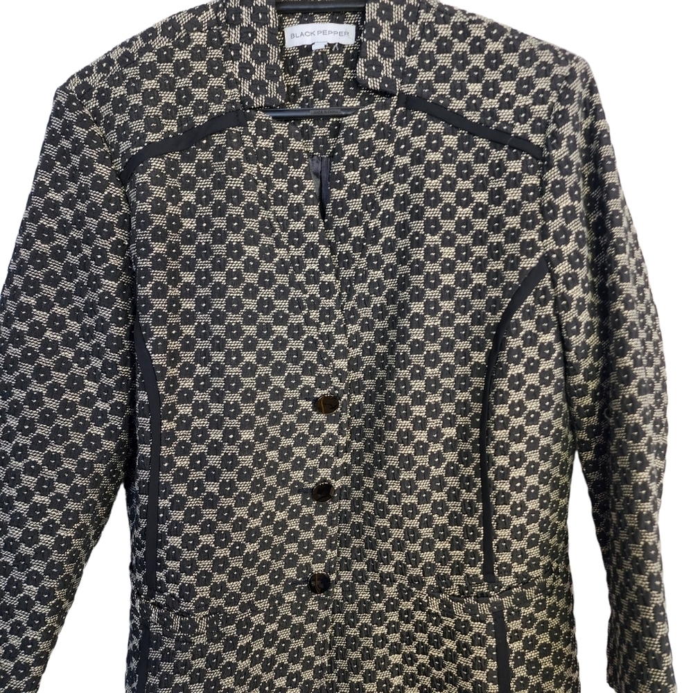 BLACK PEPPER winter jacket size 10 black white warm short bomber blazer - Picture 3 of 13